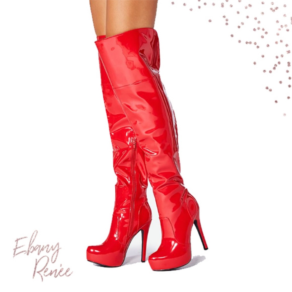 JustFab | Vetria Heeled Red Patent Boot w/Gift - 6